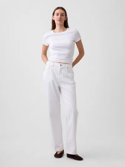Gap Factory Mid Rise Relaxed Straight Crop Jeans In White