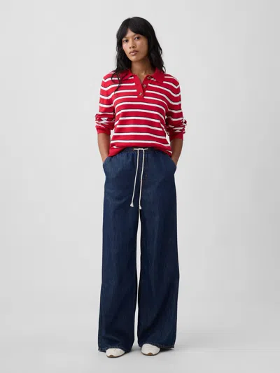 Gap Factory Mid Rise Superlight Pull-on Wide-leg Jeans In Dark Wash