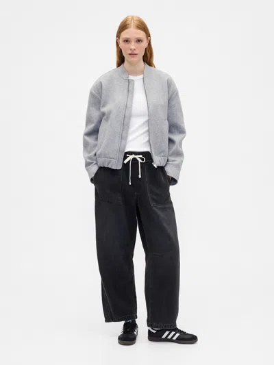 Gap Factory Mid Rise Supersoft Pull-on Barrel Jeans In Black