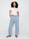 Gap Factory Mid Rise Supersoft Pull-on Barrel Jeans In Blue