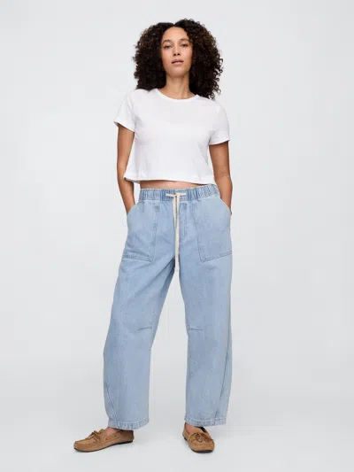 Gap Factory Mid Rise Supersoft Pull-on Barrel Jeans In Blue