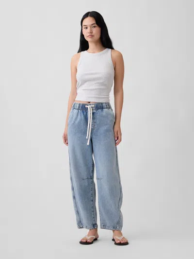 Gap Factory Mid Rise Supersoft Pull-on Barrel Jeans In Brown
