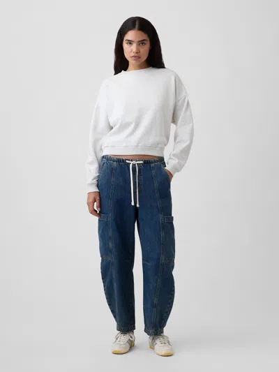 Gap Factory Mid Rise Supersoft Pull-on Barrel Jeans In Dark Wash