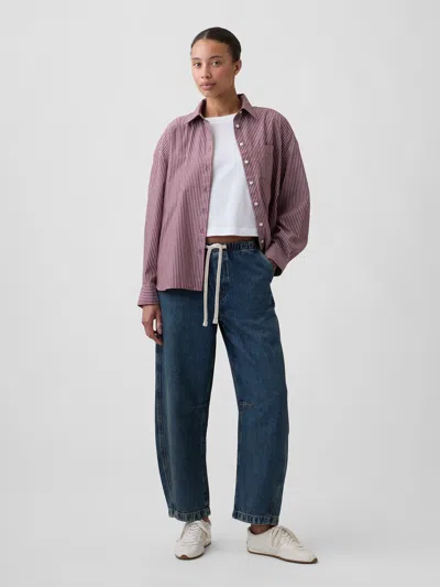 Gap Factory Mid Rise Supersoft Pull-on Barrel Jeans In Dark Wash