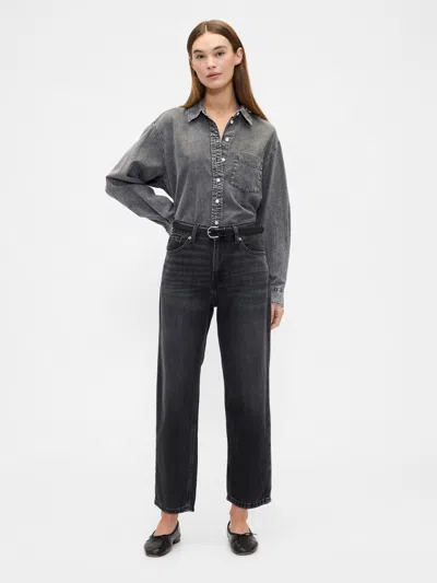 Gap Factory Mid Rise Supersoft Relaxed Straight Crop Jeans In Black