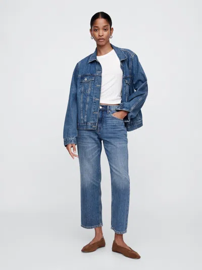 Gap Factory Mid Rise Supersoft Relaxed Straight Crop Jeans In Blue