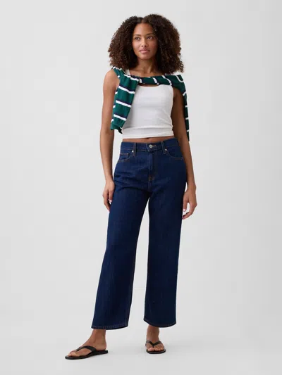Gap Factory Mid Rise Supersoft Relaxed Straight Crop Jeans In Blue