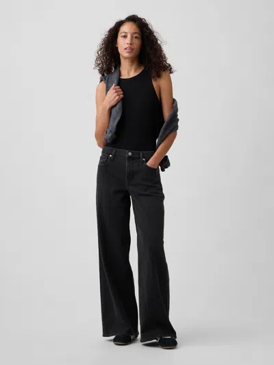 Gap Factory Mid Rise Wide-leg Jeans In Washed Black