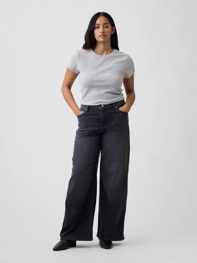 Gap Factory Mid Rise Wide-leg Sweatpant Jeans In Washed Black