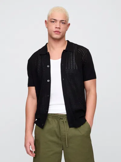 Gap Factory Mixed-stitch Crochet Vacay Shirt In Standard Fit In Black