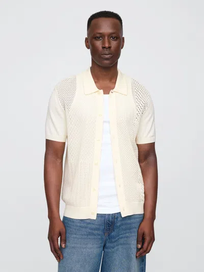 Gap Factory Mixed-stitch Crochet Vacay Shirt In Standard Fit In White