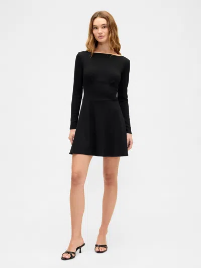 Gap Factory Modern Ribbed Boatneck Mini Dress In Black