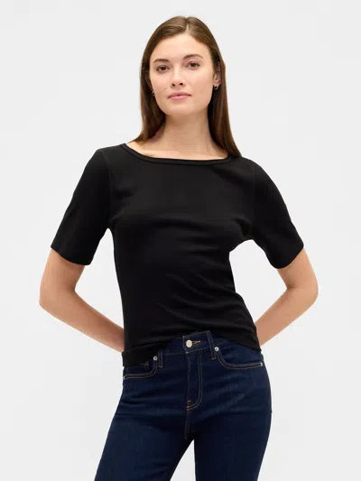 Gap Factory Modern Ribbed Boatneck T-shirt In Black
