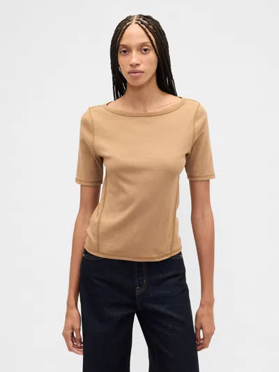 Gap Factory Modern Ribbed Boatneck T-shirt In Brown