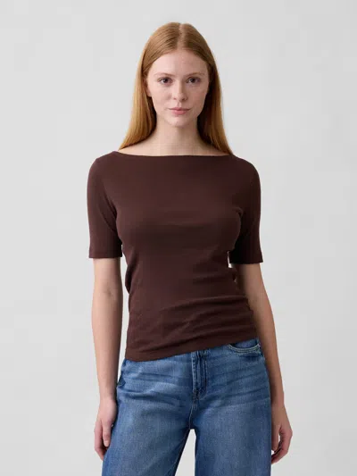 Gap Factory Modern Ribbed Boatneck T-shirt In Brown