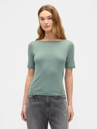 Gap Factory Modern Ribbed Boatneck T-shirt In Green