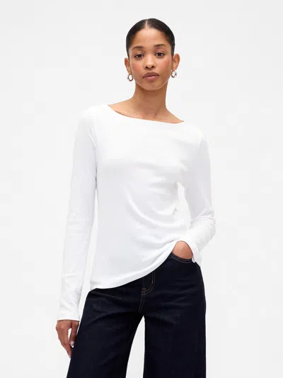 Gap Factory Modern Ribbed Boatneck T-shirt In White