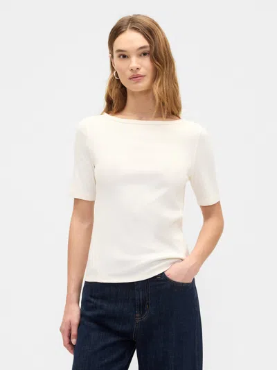 Gap Factory Modern Ribbed Boatneck T-shirt In White