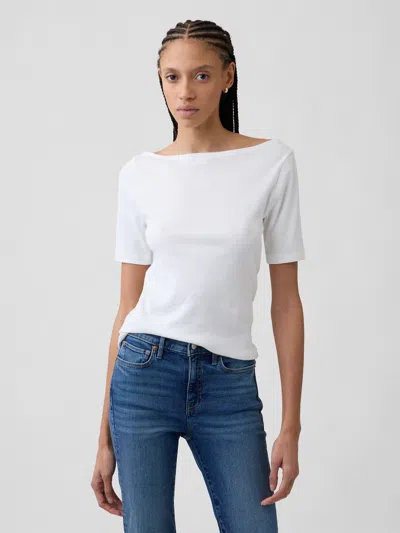 Gap Factory Modern Ribbed Boatneck T-shirt In White