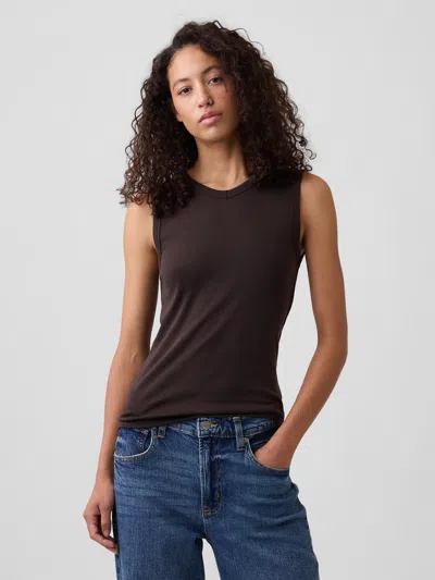 Gap Factory Modern Ribbed High-neck Tank Top In Terra Brown