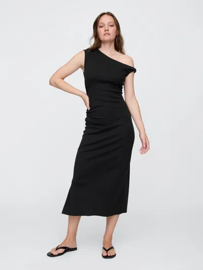 Gap Factory Modern Ribbed One-shoulder Midi Dress In Black