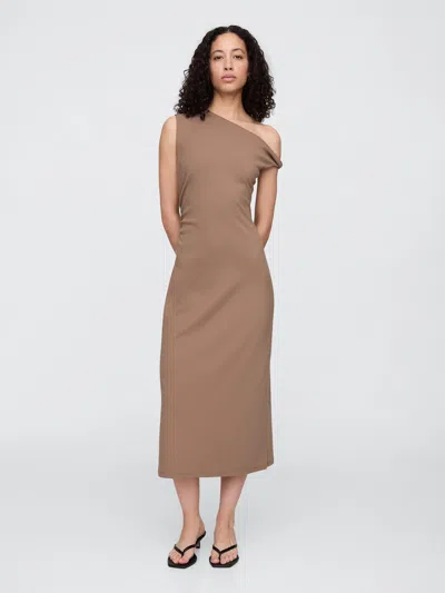 Gap Factory Modern Ribbed One-shoulder Midi Dress In Brown