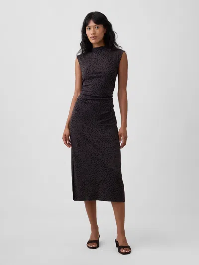 Gap Factory Modern Ribbed Sleeveless Mockneck Midi Dress In Leopard