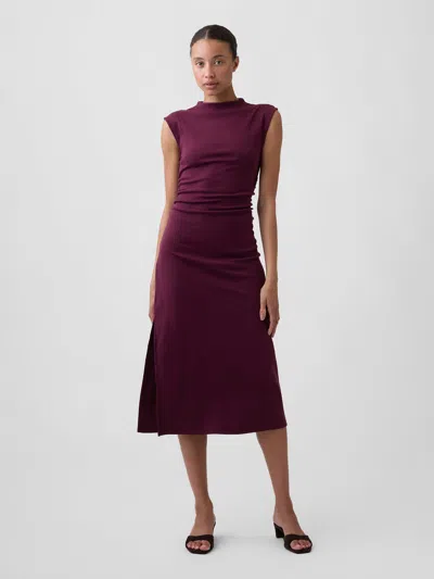 Gap Factory Modern Ribbed Sleeveless Mockneck Midi Dress In Tuscan Red