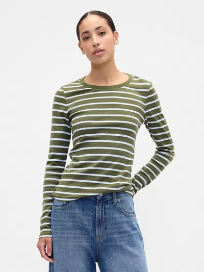 Gap Factory Modern Ribbed Stripe Crewneck T-shirt In Green