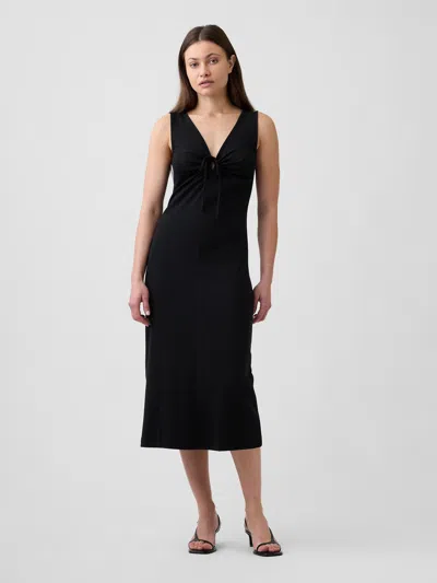 Gap Factory Modern Ribbed Tie-front Midi Dress In Black