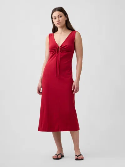 Gap Factory Modern Ribbed Tie-front Midi Dress In Red
