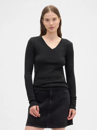 Gap Factory Modern Ribbed V-neck T-shirt In Black