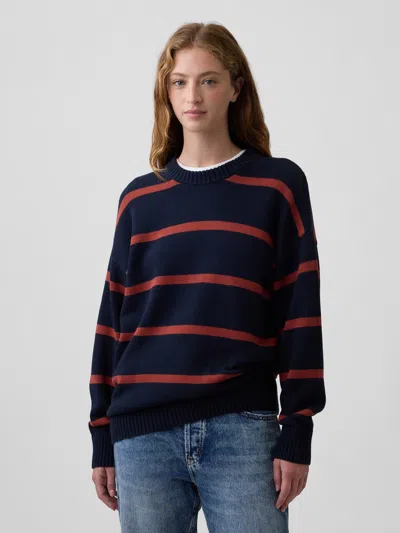 Gap Factory Oversized Crewneck Sweater In Navy Stripe