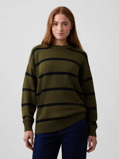Gap Factory Oversized Crewneck Sweater In Olive Green Stripe