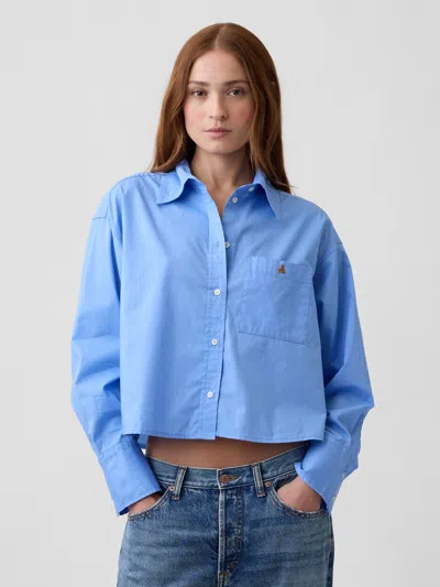 Gap Factory Oversized Cropped Shirt In Poplin In Shirting Blue