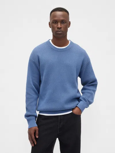 Gap Factory Oversized Fisherman-stitch Crewneck Sweater In Blue