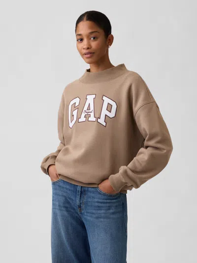 Gap Factory Oversized Gap Logo Mockneck Sweatshirt In Brown
