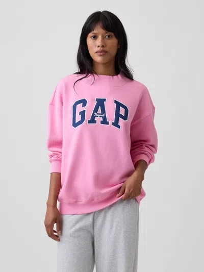 Gap Factory Oversized Gap Logo Mockneck Tunic Sweatshirt In Pink Flamingo