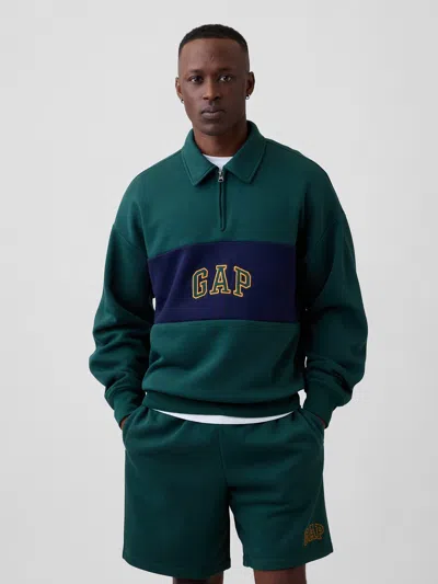 Gap Factory Oversized Gap Logo Quarter-zip Sweatshirt In Deep Hunter Green