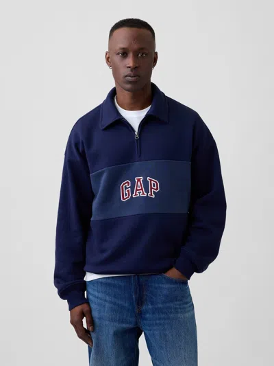 Gap Factory Oversized Gap Logo Quarter-zip Sweatshirt In Tapestry Navy