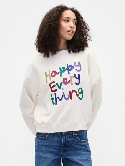 Gap Factory Oversized Holiday Graphic Sweatshirt In White