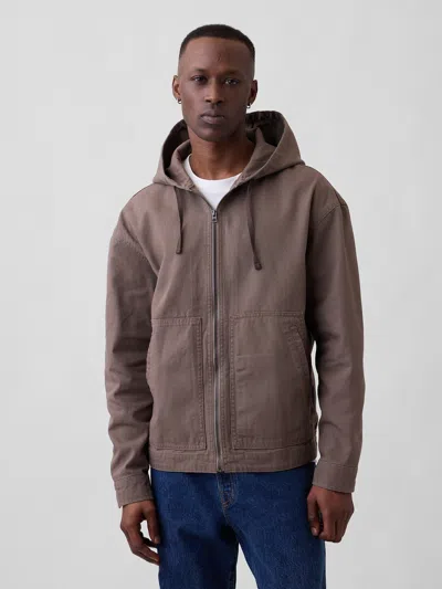 Gap Factory Oversized Hooded Canvas Utility Jacket In Brown