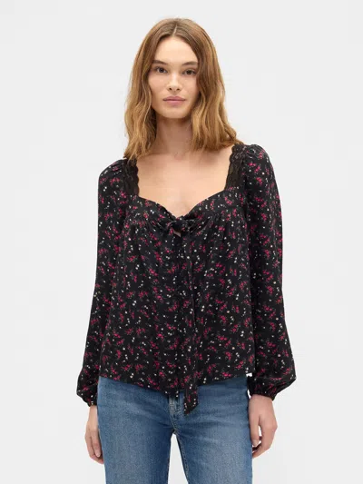 Gap Factory Oversized Lace-trim Top In Black
