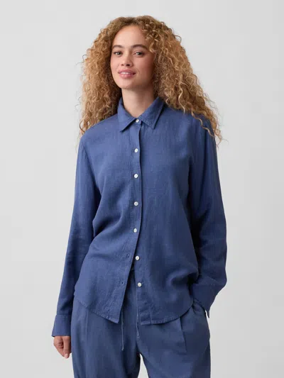 Gap Factory Oversized Linen-blend Easy Shirt In Blue