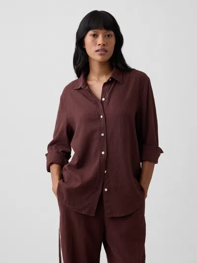 Gap Factory Oversized Linen-blend Easy Shirt In Brown