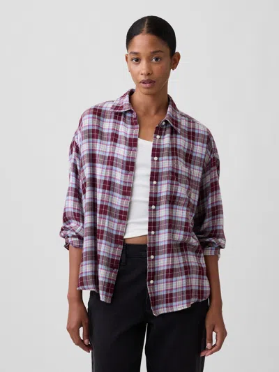 Gap Factory Oversized Shirt In Flannel In Burgundy Plaid