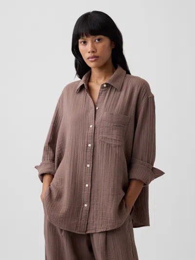 Gap Factory Oversized Shirt In Gauze In Brown