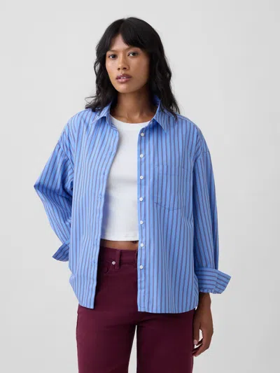 Gap Factory Oversized Shirt In Poplin In Blue Red Stripe