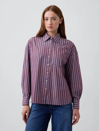 Gap Factory Oversized Shirt In Poplin In Burgundy Stripe