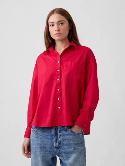 Gap Factory Oversized Shirt In Poplin In Crimson Red